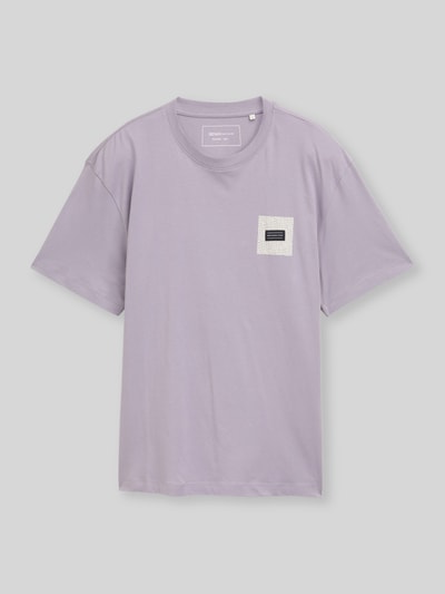 Productfoto, Relaxed Fit T-Shirt uit puur katoen van Tom Tailor Denim, effen paars, ronde hals, korte mouwen, labelprint, katoenstructuur