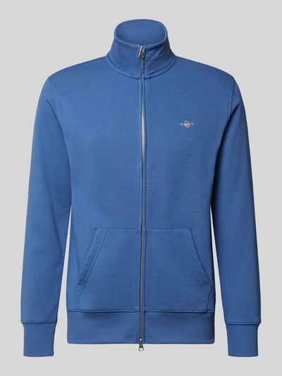 Produktfoto, Regular Fit Sweatjacke mit Stehkragen Modell 'Gield' von Gant, bawełniany miks, niebieski, logo, zamek, kieszenie, elastyczne wykończenia