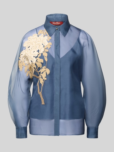 Max Mara Studio bluzka o kroju regular fit z czystego jedwabiu model 'SELIBBRA' Szaroniebieski 2
