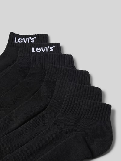 Produktfoto, schwarze Socken aus Baumwoll-Mix im 6er-Pack von Levi's®, feine Strickstruktur, weiße Logoschrift, Herren Socken