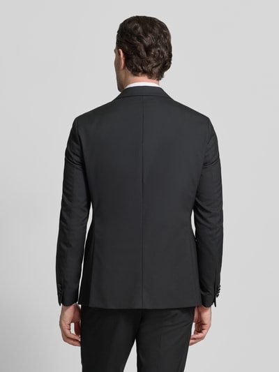 Männermodel trägt 2-Knopf-Smoking mit Reverskragen von MCNEAL in Schwarz, Material-Mix, Regular Fit, Ganzkörperansicht Rückansicht.