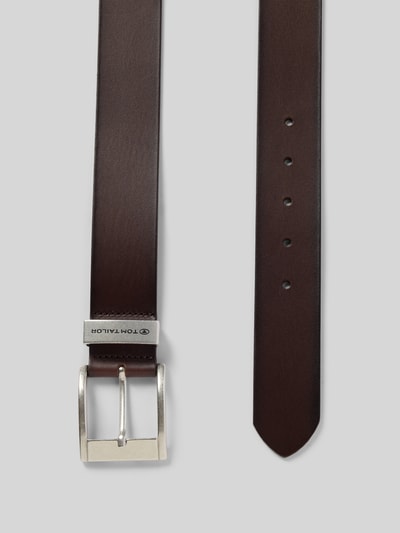 Produktfoto, Ledergürtel mit Dornschließe Modell 'Tom' van TOM TAILOR, echt leer, metalen gesp en lus, 4 cm breed, donkerbruin.