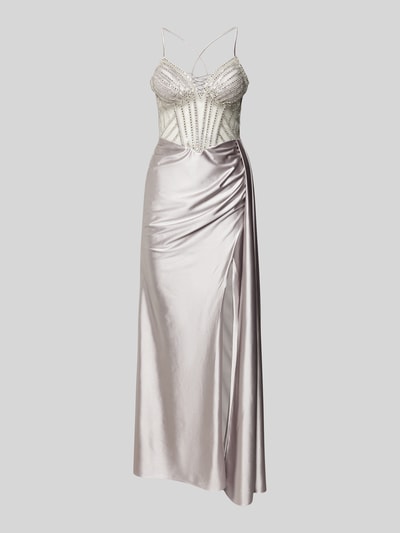 Luxuar Abendkleid mit Strasssteinbesatz Silber 2