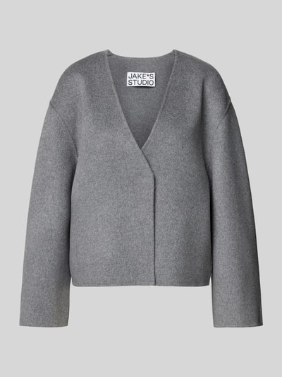 JAKE*S STUDIO WOMAN Jack van wolmix met V-hals Middengrijs gemêleerd - 2