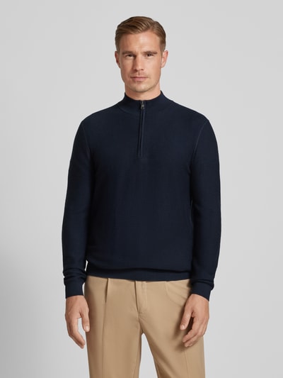 OLYMP Level Five Slim fit gebreide pullover met opstaande kraag Marineblauw - 4