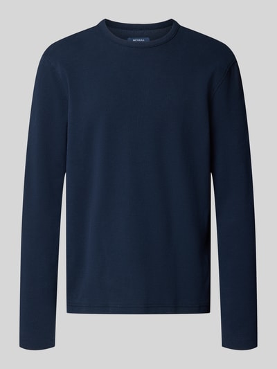 Produktfoto, Longsleeve mit Strukturmuster und Rundhalsausschnitt von MCNEAL in Dunkelblau, Baumwoll-Mix mit Stretch, Regular Fit