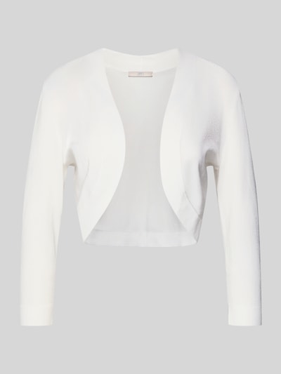 Produktfoto, Bolero mit Schalkragen von Jake*s Cocktail aus schimmernder Viskosemischung in Weiß mit gerippten Abschlüssen und offener Vorderseite.