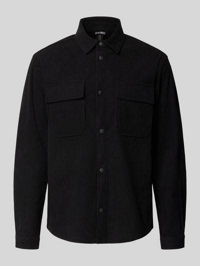 Produktfoto, Regular Fit Hemdjacke aus Feincord Modell 'DAKAR' von Antony Morato, Schwarz, Kentkragen, Knopfleiste, Brusttaschen, Rückenlänge 76 cm