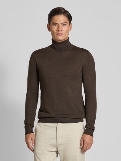 Christian Berg Men Pullover aus Merino-Mix mit Rollkragen Dunkelbraun Melange 4