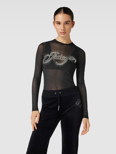 Juicy Couture Semi-transparant shirt met lange mouwen en labelopschrift van strass-steentjes, model 'RAHEEM' Zwart - 4