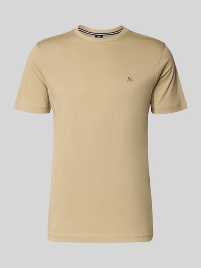 Produktfoto, T-Shirt mit Rundhalsausschnitt und Logo-Stitching von Lerros, beige, Reine Baumwolle, Regular-Fit, Rückenlänge 77 cm in Größe M