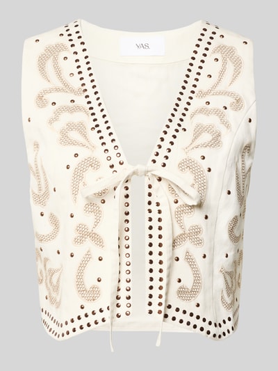 Produktfoto, Regular Fit Weste aus reiner Viskose Modell 'Velas' von YAS in Creme mit Allover-Stitching und Zierschleife, strukturierte Oberfläche