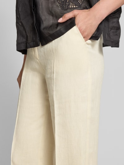 Max Mara Studio Straight leg linnen broek met persplooien, model 'CORDOVA' Ecru - 3
