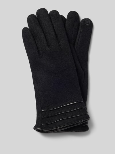 Produktfoto, czarne rękawiczki z mieszanki bawełny, klasyczny kształt, podszewka ze sztucznego kożuszka, zaszewki, Handschuhe mit Teddyfutter von EEM