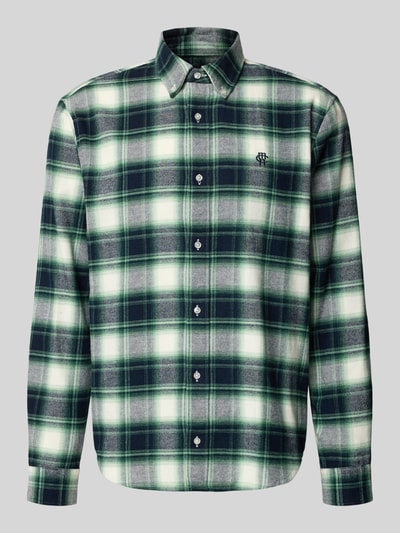 Produktfoto, Regular Fit Freizeithemd mit Button-Down-Kragen von MCNEAL in grün-weißem Allover-Karomuster, Label-Stitching, Knopfleiste, Freizeithemd-Kontext