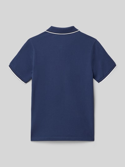 Produktfoto, Poloshirt mit Logo-Stitching und kurzer Knopfleiste von CHAMPION, bawełna, krój regular fit, niebieski, tył, długość 49 cm w rozmiarze 140