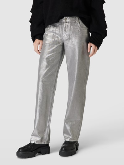 Review Straight Leg Jeans in Silber Metallic Mittelgrau 4