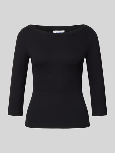 Produktfoto, schwarzes Slim Fit Longsleeve mit 3/4-Arm Modell 'FIFI' von JIXX, elastischer Baumwoll-Mix, U-Boot-Ausschnitt, Ripp-Struktur