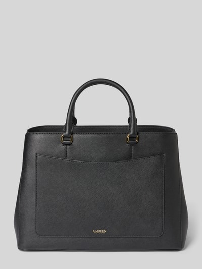 Produktfoto, zwarte Handtasche mit Logo-Applikation Modell 'HANNA' van Lauren Ralph Lauren, open hoofdvak, draaghengsels, binnenvak met rits, 34x27x16 cm