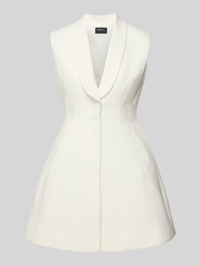 Produktfoto, kremowobiałe, bezrękawnikowe minikleid Cocktailkleid mit Schalkragen Modell 'DESTENE HOURGLASS' von Bardot, krój slim fit, szerokość w rozmiarze 36: 42 cm, długość z tyłu: 82 cm, gładka tekstura