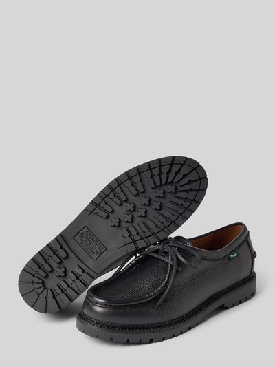 Produktfoto, schwarze Schnürschuhe aus echtem Rindsleder Modell 'JETT APRON' von Polo Ralph Lauren, glatte und genarbte Textur, robuste Sohle, Herren Schnürschuhe von Polo Ralph Lauren