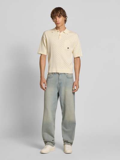 BLKVIS Relaxed Fit Poloshirt mit Pointelle-Muster Offwhite 1