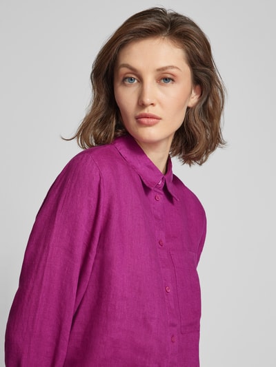 Mango Bluse aus Leinen mit Brusttasche Pink 3