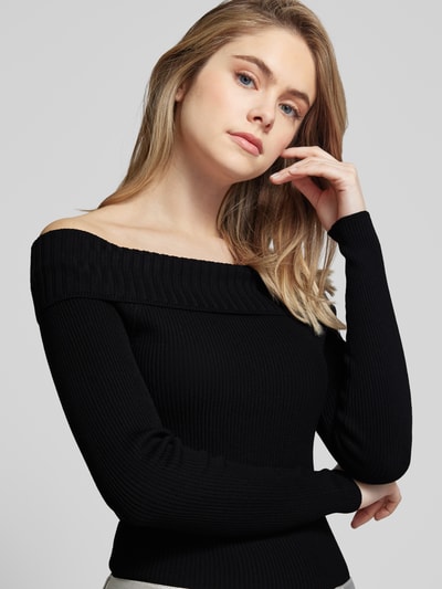 Only Off shoulder-pullover in effen design, model 'BERTHA' Zwart - 3