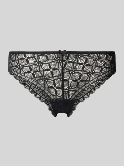 Produktfoto, Slip mit Spitzenbesatz und Schleife von Jake*s Casual, schwarz, florales Spitzenmuster, feine Textur, neutrale Rückansicht