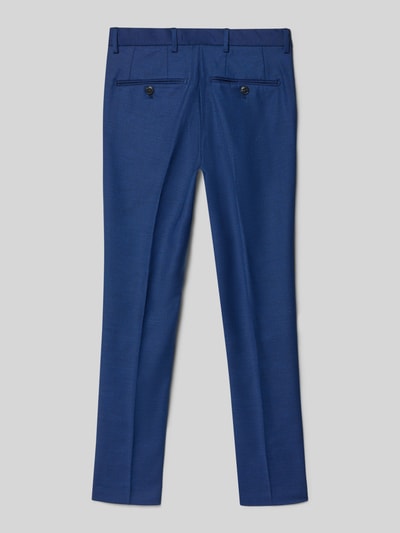 Produktfoto, Spodnie materiałowe z zakładkami w pasie i kieszenią z tyłu, mieszanka materiałów z dodatkiem wełny, prosty krój, model 'SOLARIS' od Jack & Jones, kolor niebieski, szerokość w pasie 35 cm, długość wewnętrzna nogawki 63 cm, rozmiar 140.