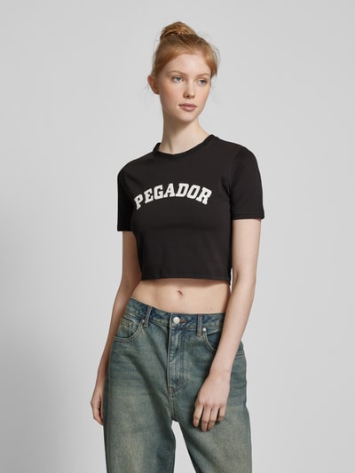 Pegador Kort T-shirt met labelprint, model 'JENNA' Zwart - 4