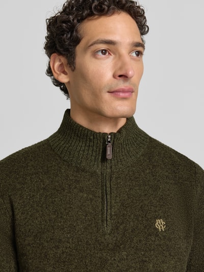 MCNEAL Regular Fit Strickpullover aus reiner Wolle Khaki Melange 3