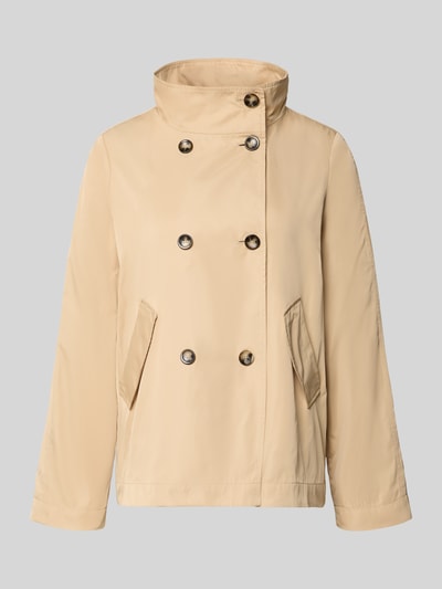 Produktfoto, Jacke mit Stehkragen Modell 'CIJOLINI' von CINQUE in Beige, zweireihig, Regular Fit, glatte Textur, Pattentaschen, gerade Form