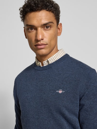 Gant Strickpullover aus reiner Lammwolle mit gerippten Abschlüssen Marine Melange 3