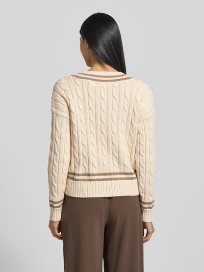Lauren Ralph Lauren Sweter z dzianiny ze ściegiem warkoczowym i dekoltem w serek model ‘TEDURPH’ Beżowy 5