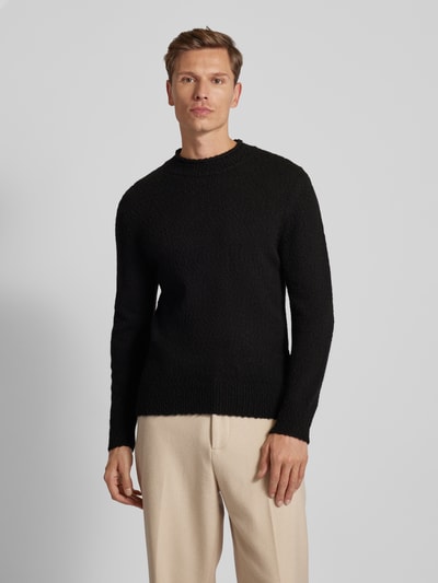 Marc O'Polo Sweter z dzianiny o kroju regular fit z włochatej mieszanki bawełny i wełny Czarny 4