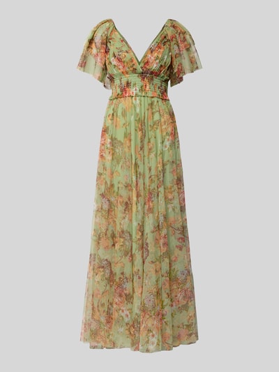 Produktfoto, Abendkleid aus Tüll mit V-Ausschnitt von Lace & Beads, taillierter Schnitt, Maxikleid, Taillenband, florales Muster, Damen.