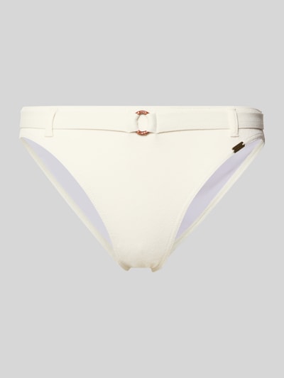 Produktfoto, Bikini-Slip mit Label-Detail Modell 'DITA' von Banana Moon, cremefarben, feine Struktur, Material-Mix mit Stretch-Anteil, körpernaher Schnitt.