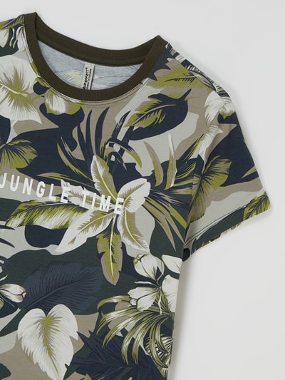 Blue Effect T-shirt met bloemenmotief, model 'Jungle Time' Olijfgroen - 2