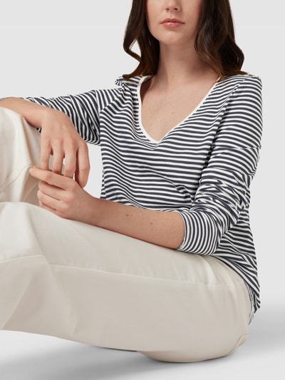 s.Oliver RED LABEL Shirt met lange mouwen en streepmotief, model 'Slub' Marineblauw - 3