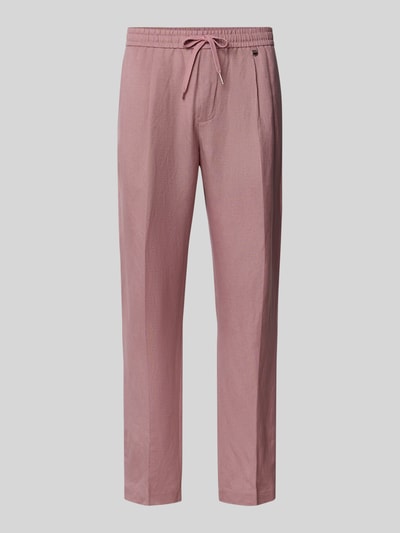 Produktfoto, Regular Fit Hose aus Leinen-Viskose-Mix Modell 'NEIL' von Antony Morato in Rosa mit elastischem Bund, glatte Textur, einfache Form. Ideal für Herren, Bundweite 43 cm, Innenbeinlänge 76 cm bei Größe 48.