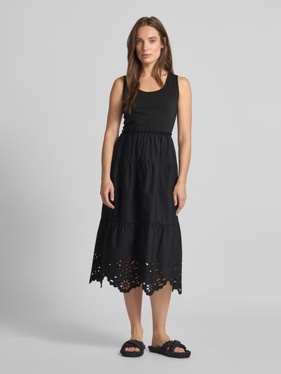 Liu Jo White Sukienka midi z efektem stopniowania i haftem angielskim Czarny 4