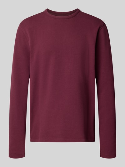 Produktfoto, Longsleeve mit Strukturmuster und Rundhalsausschnitt van MCNEAL, heren shirt met lange mouwen in katoenmix met stretch, regular fit, structuurpatroon, ronde hals, ruglengte bij maat M 69 cm, bordeauxrood, gladde textuur