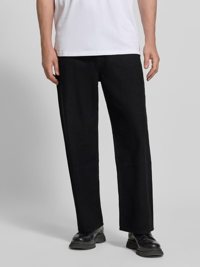 HUGO Jeansy o kroju loose fit z szerokimi nogawkami z czystej bawełny model 'HUGO 554' Czarny 4