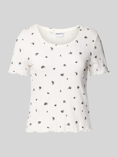 Jake*s Casual Pyjama-Oberteil mit Rundhalsausschnitt und Wellensaum Offwhite 1