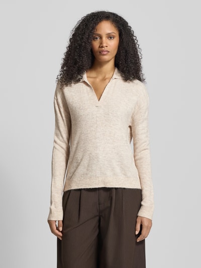VERO MODA Regular fit gebreide pullover met overhemdkraag, model 'LEFILE' Ecru - 4