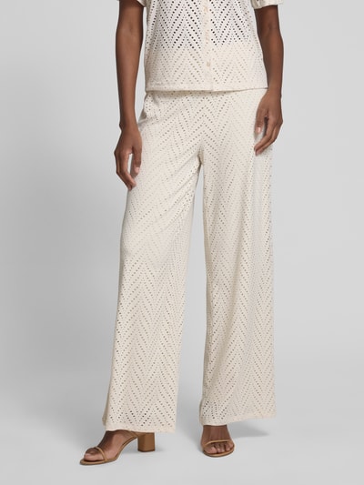 Vila Spodnie materiałowe z szeroką nogawką i ażurowym wzorem model ‘DELAIA’ Écru 4