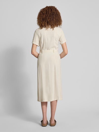 Only Sukienka casualowa taliowana z mieszanki wiskozy i lnu model ‘SIESTA’ Piaskowy 5