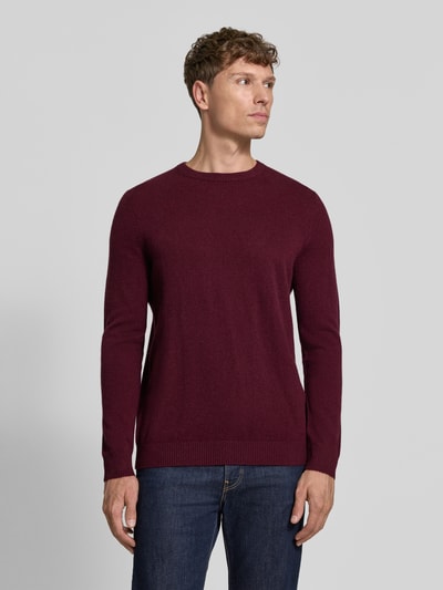 Christian Berg Men Kaschmirpullover mit gerippten Abschlüssen Bordeaux Melange 4
