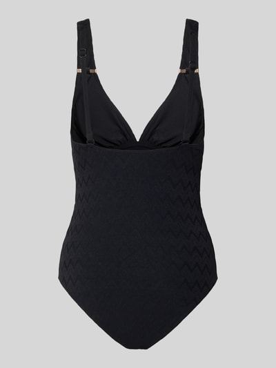Produktfoto, Badeanzug mit wattierten Cups Modell 'EIVISSA' von DORINA in Schwarz mit Strukturmuster, V-Ausschnitt und verstellbaren Trägern